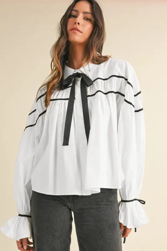 Monochrome elegance bowtie blouse