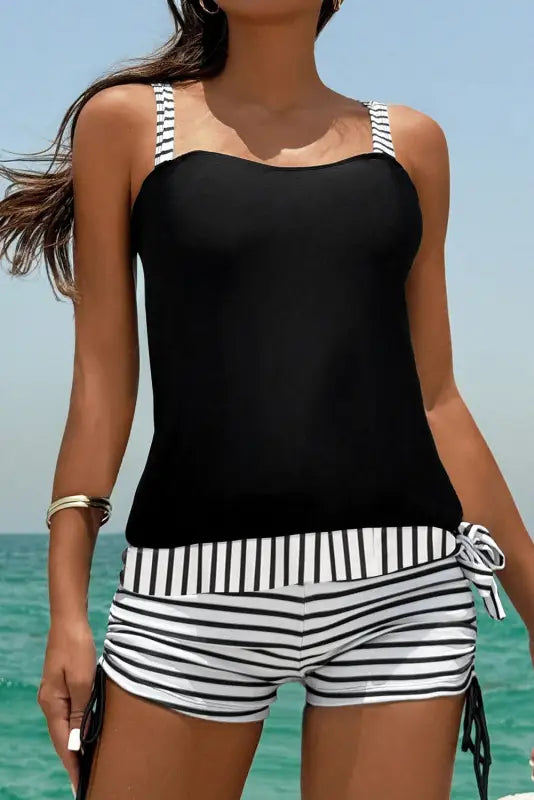 Monochrome striped tankini set by fashionfitz