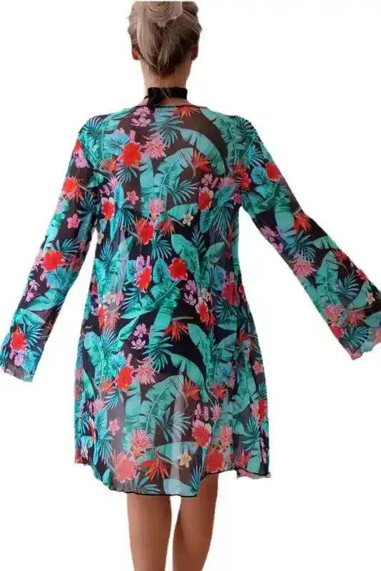 Monokini with Floral Beach Cover Up - Black Halter Neck - Fashionfitz