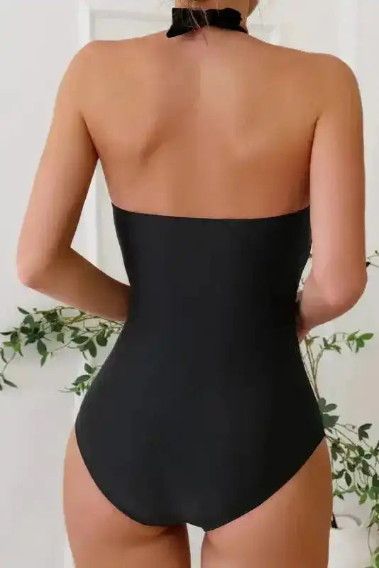 Monokini with Floral Beach Cover Up - Black Halter Neck - Fashionfitz