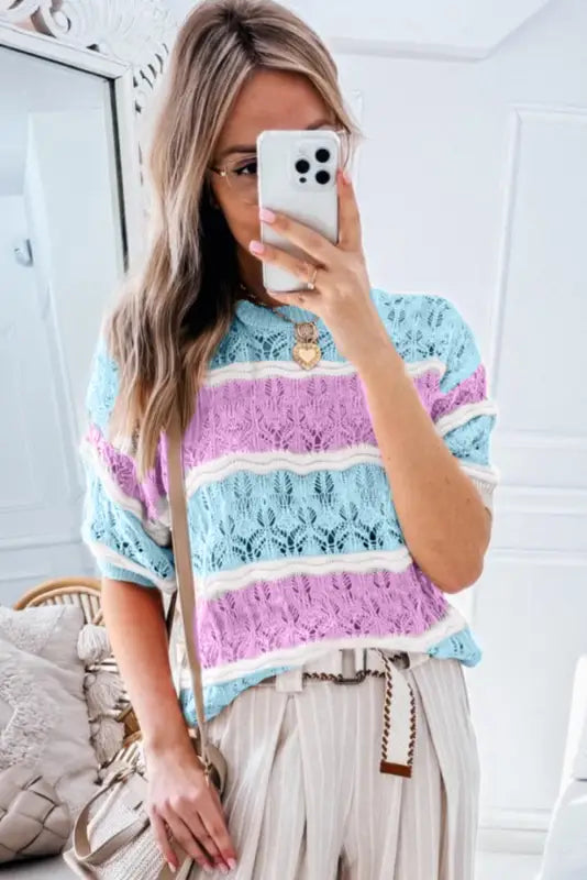 Mosaic crochet half sleeve sweater