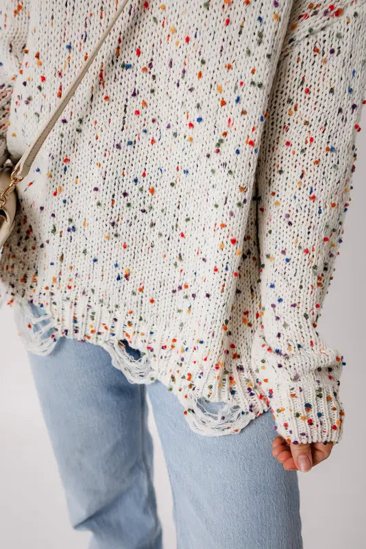 Mosaic distressed knit sweater - sweaters