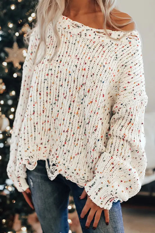 Mosaic distressed knit sweater - sweaters