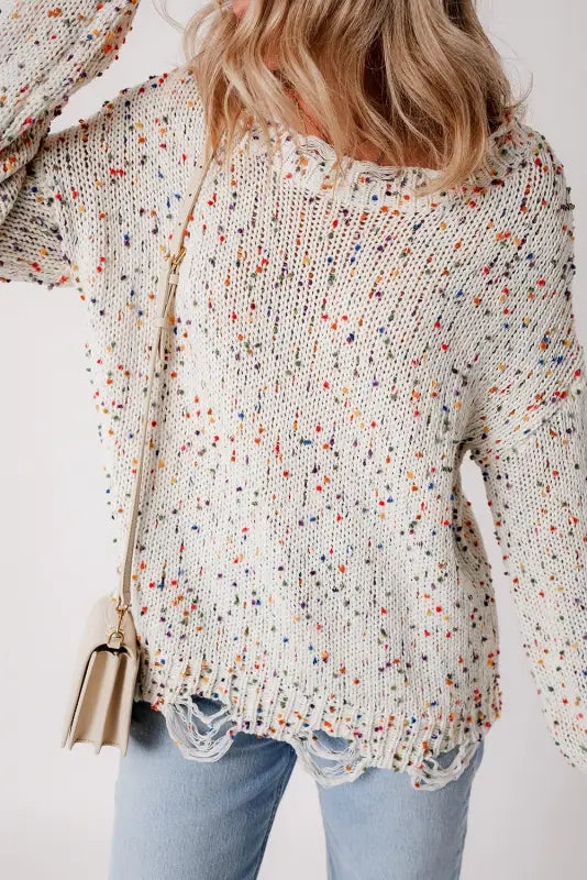 Mosaic distressed knit sweater - sweaters