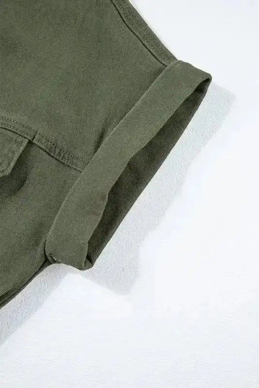 Moss Green Distressed Frayed Denim Romper - Fashionfitz