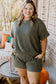 Moss green plus size rib knit short sleeve top and shorts set