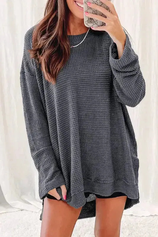Moss Green Plus Size Textured Knit Long Sleeve Top - Fashionfitz