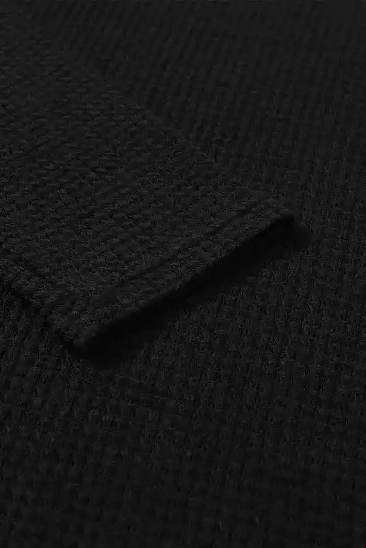 Sleeve detail of Chic Plus Size Moss Green Knit Top featuring waffle knit fabric and casual long sleeve design.