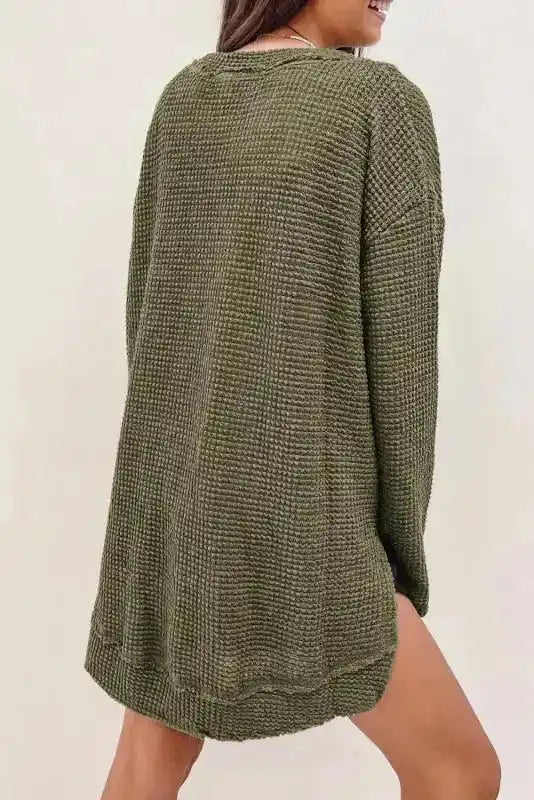 Moss Green Plus Size Textured Knit Long Sleeve Top - Fashionfitz