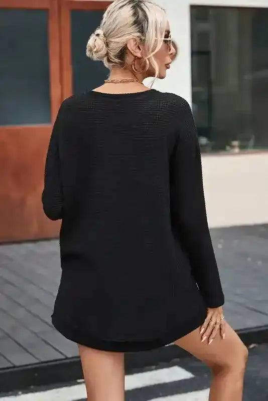 Back view of Chic Plus Size Moss Green Knit Top showing long sleeves and relaxed fit, perfect for autumn layering.