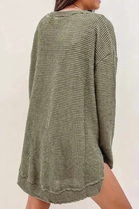 Moss Green Plus Size Textured Knit Long Sleeve Top - Fashionfitz