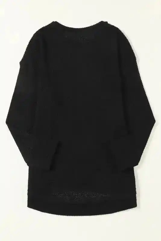 Back flat lay of moss green waffle knit top in plus size, highlighting its long sleeve and relaxed fit design.