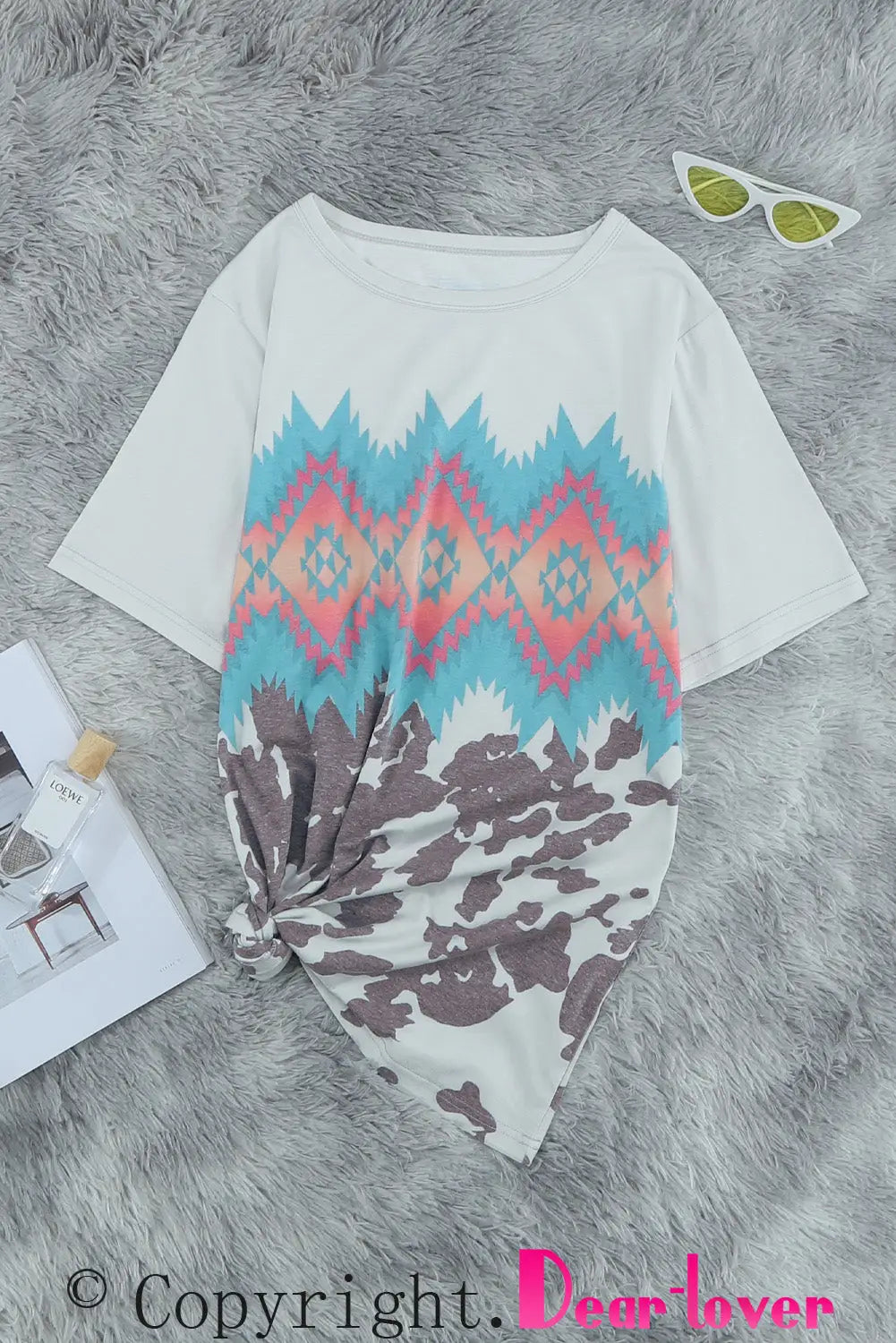 Multi-color aztec geometric print t-shirt - t-shirts