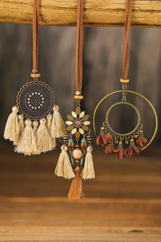 Multicolor 3pcs bohemian retro tasseled pendant necklace