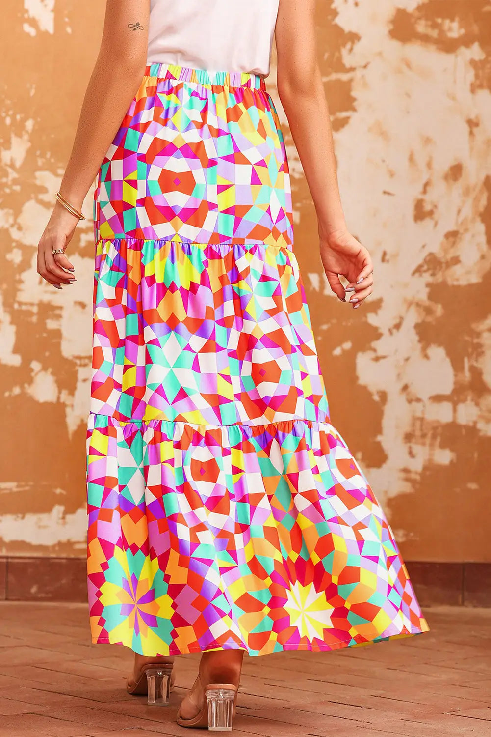 Multicolor abstract floral pattern maxi skirt - bottoms