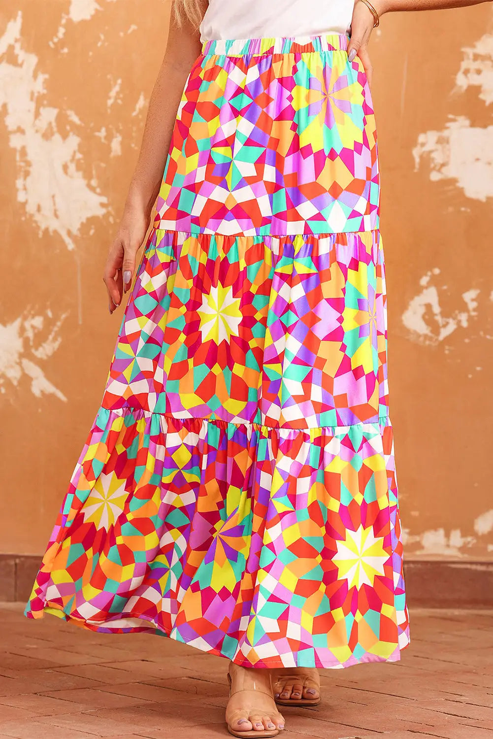 Multicolor abstract floral pattern maxi skirt - bottoms
