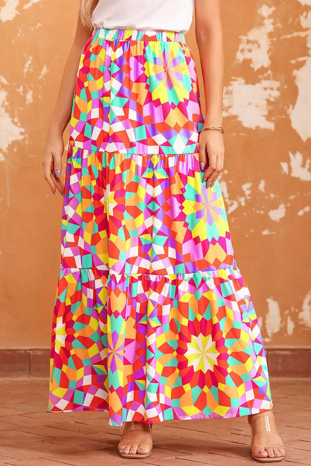 Multicolor abstract floral pattern maxi skirt - s /