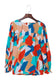 Multicolor abstract pattern crewneck ruffled puff sleeve blouse - tops