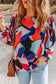 Multicolor abstract pattern crewneck ruffled puff sleeve blouse - multicolor1 / s / 100% polyester - tops