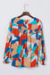 Multicolor abstract pattern crewneck ruffled puff sleeve blouse - tops