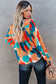 Multicolor abstract pattern crewneck ruffled puff sleeve blouse - tops