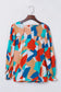 Multicolor abstract pattern crewneck ruffled puff sleeve blouse - tops