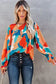 Multicolor abstract pattern crewneck ruffled puff sleeve blouse - tops