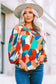 Multicolor abstract pattern crewneck ruffled puff sleeve blouse - tops