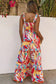 Multicolor abstract print striped trim maxi sundress - dresses