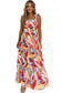 Multicolor abstract print striped trim maxi sundress - dresses