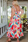 Multicolor abstract print striped trim maxi sundress - dresses