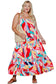 Multicolor abstract print striped trim maxi sundress - dresses