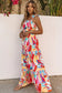 Multicolor abstract print striped trim maxi sundress - dresses