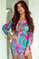 Multicolor abstract print wrap v neck puff sleeve dress - mini dresses