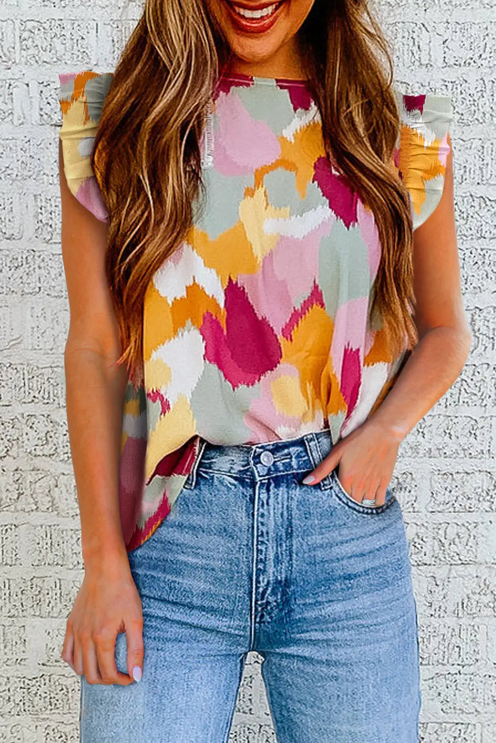 Multicolor abstract printed flutter tank - s / 97% polyester + 3% elastane - tops