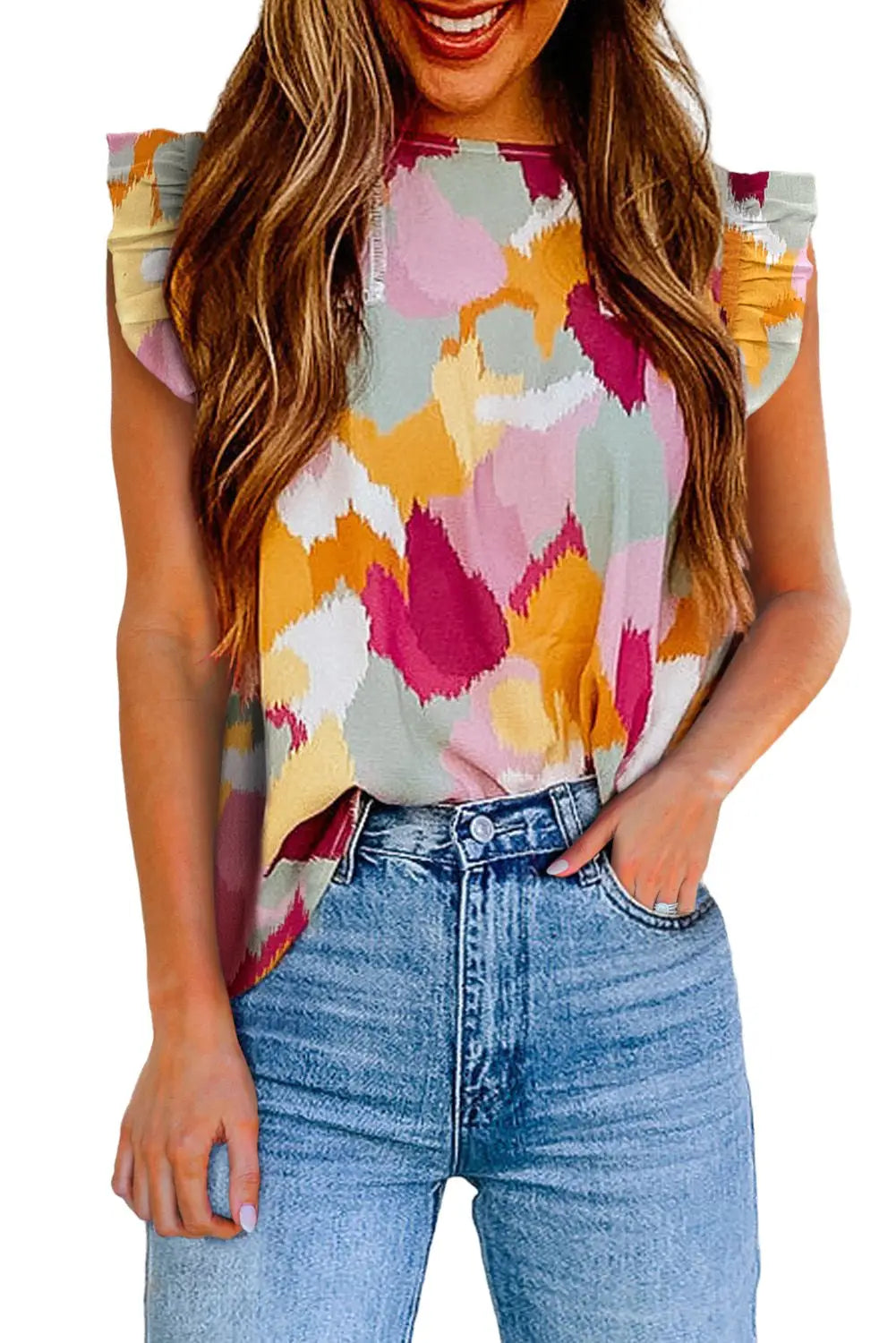Multicolor abstract printed flutter tank - tops