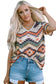 Multicolor aztec print v neck long sleeve top - tops