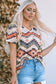 Multicolor aztec print v neck long sleeve top - tops