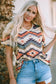 Multicolor aztec print v neck long sleeve top - tops