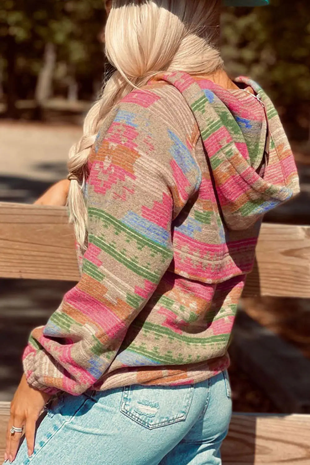 Multicolor aztec printed kangaroo pocket zipped hoodie - sweatshirts & hoodies