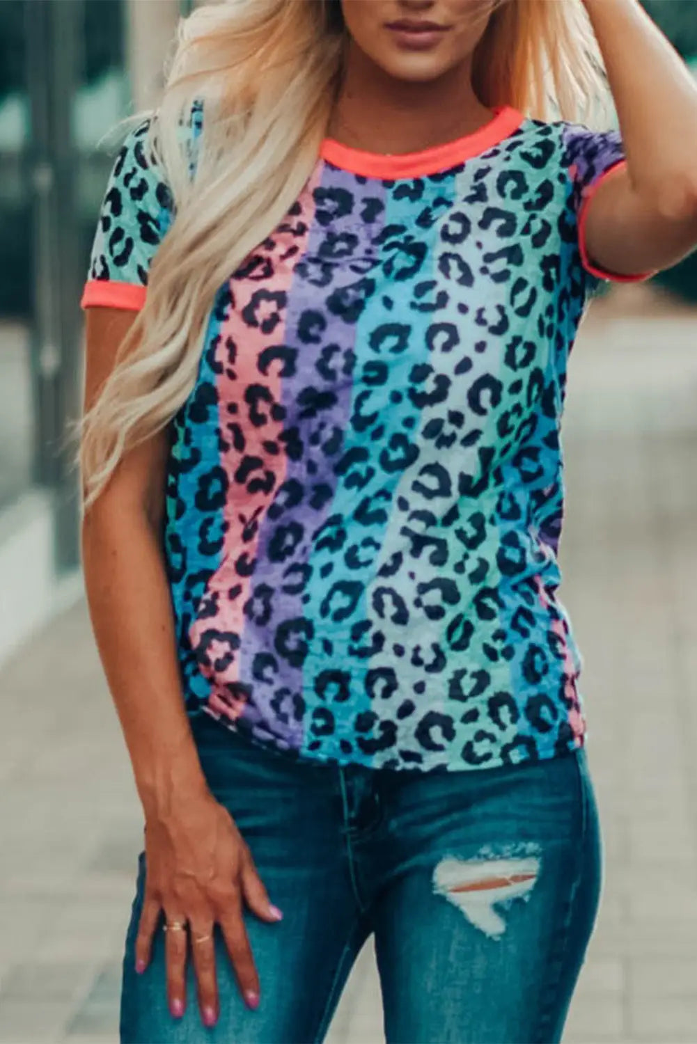 Multicolor base leopard t-shirt - s / 95% polyester + 5% spandex - t-shirts