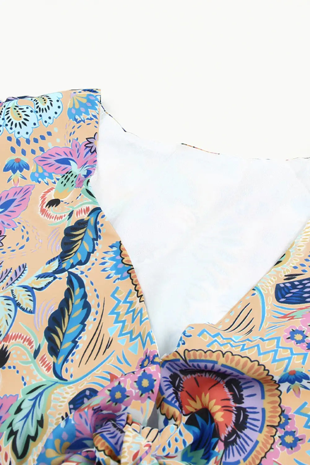 Multicolor boho floral print self-tie high waist long dress - xl / 100% polyester - maxi dresses