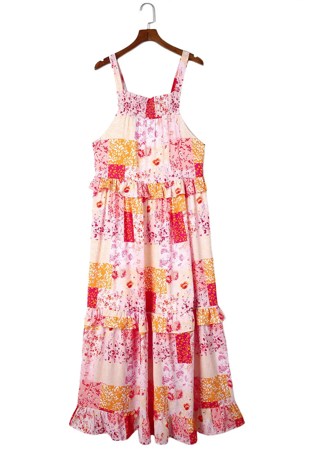 Multicolor boho geometric floral print sleeveless maxi dress - dresses