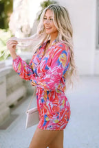 Multicolor Bold Graffiti Print Shirt Button Romper - Fashionfitz