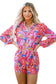 Multicolor bold graffiti print shirt button romper - bottoms