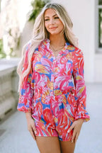 Multicolor Bold Graffiti Print Shirt Button Romper - Fashionfitz