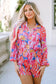 Multicolor bold graffiti print shirt button romper - bottoms