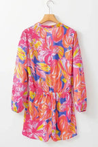 Multicolor Bold Graffiti Print Shirt Button Romper - Fashionfitz