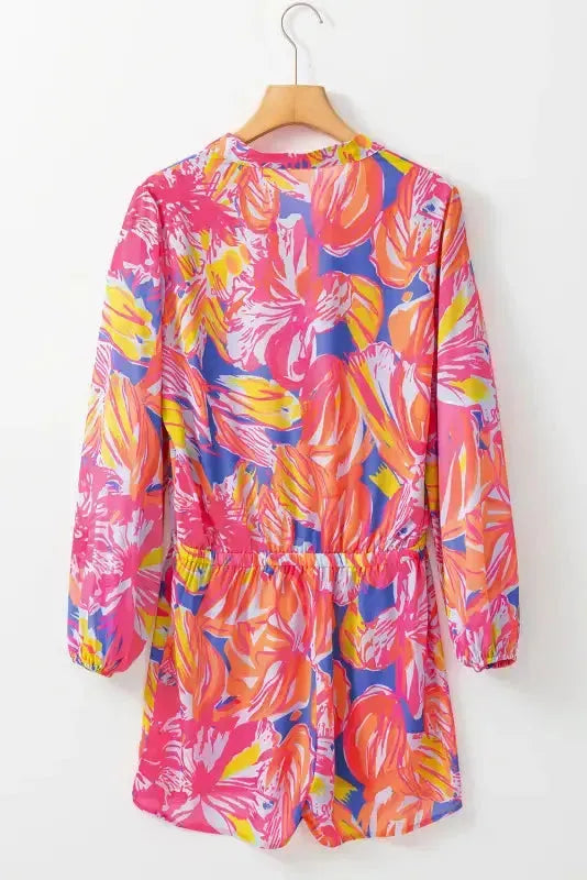 Multicolor Bold Graffiti Print Shirt Button Romper - Fashionfitz