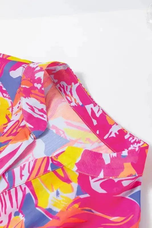 Multicolor Bold Graffiti Print Shirt Button Romper - Fashionfitz